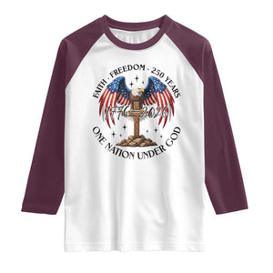 Patriotic Eagle Cross One Nation Under God Raglan Shirt 250th Anniversary TS12 White Maroon Print Your Wear