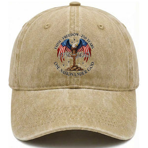 Patriotic Eagle Cross One Nation Under God Washed Cotton Baseball Cap 250th Anniversary TS12 Washed Cap Universal Fit Khaki Print Your Wear