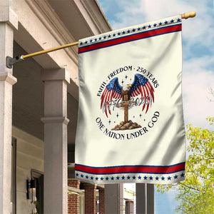 Patriotic Eagle Cross One Nation Under God Garden Flag 250th Anniversary TS12 Distressed Beige Red Print Your Wear