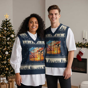 Faith And Freedom Christian American Flag Eagle V-Neck Knit Sweater Vest American Faith Pride TS12 Navy Beige Print Your Wear