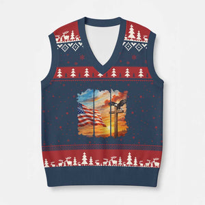 Faith And Freedom Christian American Flag Eagle V-Neck Knit Sweater Vest American Faith Pride TS12 Navy Red Print Your Wear