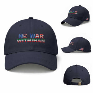 No War USA Iran Flag Baseball Cap Iranian Freedom Peace Advocate Gift TS12 Baseball Cap Universal Fit Navy Print Your Wear