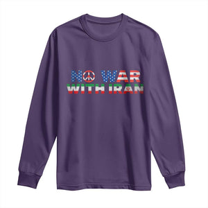 No War USA Iran Flag Long Sleeve Shirt Iranian Freedom Peace Advocate Gift TS12 Purple Print Your Wear