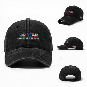 No War USA Iran Flag Washed Cotton Baseball Cap Iranian Freedom Peace Advocate Gift TS12 Washed Cap Universal Fit Black Print Your Wear