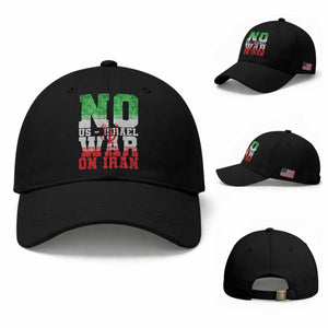 No Us Israel War On Iran Baseball Cap Anti War Political Protest Statement TS12 Baseball Cap Universal Fit Black Print Your Wear
