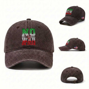 No Us Israel War On Iran Washed Cotton Baseball Cap Anti War Political Protest Statement TS12 Washed Cap Universal Fit Dark Brown Print Your Wear