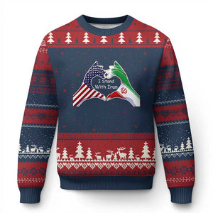 I Stand With Iran Ugly Christmas Sweater Support Iranian People For Peace TS12 Navy Red Print Your Wear