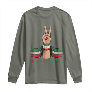 Peace With Iran Long Sleeve Shirt Support Iranian People For Peace TS12 Military Green Print Your Wear