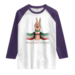 Peace With Iran Raglan Shirt Support Iranian People For Peace TS12 White Purple Print Your Wear