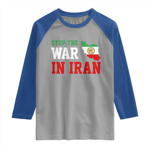 Stop The War In Iran Raglan Shirt Iran Freedom Protest TS12 Sport Gray Royal Print Your Wear