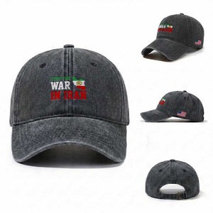 Stop The War In Iran Washed Cotton Baseball Cap Iran Freedom Protest TS12 Washed Cap Universal Fit Dark Gray Print Your Wear