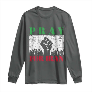 Pray For Iran Long Sleeve Shirt Support Iranian People Peace TS12 Dark Heather Print Your Wear