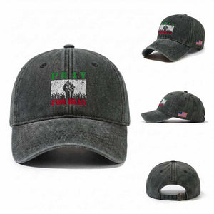 Pray For Iran Washed Cotton Baseball Cap Support Iranian People Peace TS12 Washed Cap Universal Fit Dark Green Print Your Wear