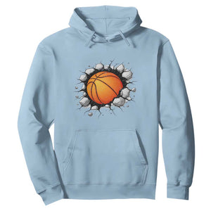 Funny Basketball Bursting Through Wall Hoodie Sports Fan Gift TS12 Light Blue Print Your Wear
