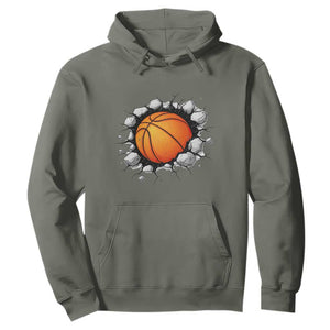 Funny Basketball Bursting Through Wall Hoodie Sports Fan Gift TS12 Military Green Print Your Wear