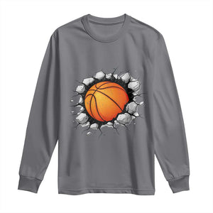 Funny Basketball Bursting Through Wall Long Sleeve Shirt Sports Fan Gift TS12 Charcoal Print Your Wear