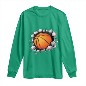 Funny Basketball Bursting Through Wall Long Sleeve Shirt Sports Fan Gift TS12 Irish Green Print Your Wear