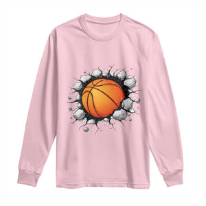 Funny Basketball Bursting Through Wall Long Sleeve Shirt Sports Fan Gift TS12 Light Pink Print Your Wear