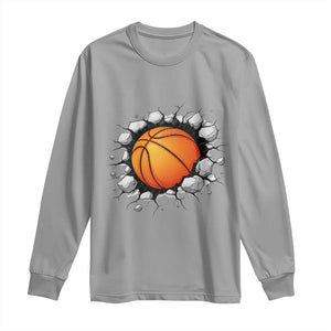 Funny Basketball Bursting Through Wall Long Sleeve Shirt Sports Fan Gift TS12 Sport Gray Print Your Wear