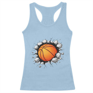 Funny Basketball Bursting Through Wall Racerback Tank Top Sports Fan Gift TS12 Light Blue Print Your Wear