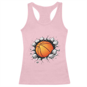 Funny Basketball Bursting Through Wall Racerback Tank Top Sports Fan Gift TS12 Light Pink Print Your Wear