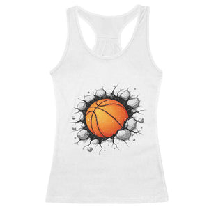 Funny Basketball Bursting Through Wall Racerback Tank Top Sports Fan Gift TS12 White Print Your Wear