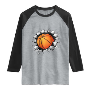 Funny Basketball Bursting Through Wall Raglan Shirt Sports Fan Gift TS12 Heather Gray Black Print Your Wear