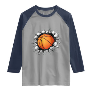 Funny Basketball Bursting Through Wall Raglan Shirt Sports Fan Gift TS12 Sport Gray Navy Print Your Wear