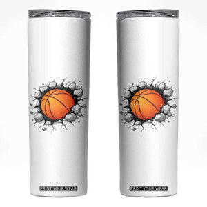 Funny Basketball Bursting Through Wall Skinny Tumbler Sports Fan Gift TS12 White Print Your Wear