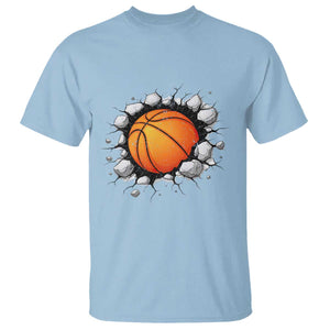 Funny Basketball Bursting Through Wall T Shirt Sports Fan Gift TS12 Light Blue Print Your Wear