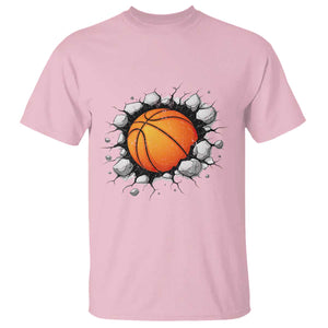 Funny Basketball Bursting Through Wall T Shirt Sports Fan Gift TS12 Light Pink Print Your Wear
