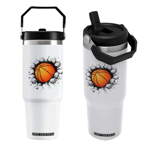 Funny Basketball Bursting Through Wall Flip Straw Tumbler Sports Fan Gift TS12 One Size: 30 oz White Print Your Wear
