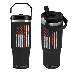 American Flag Basketball Flip Straw Tumbler USA Sports Fan TS12 One Size: 30 oz Black Print Your Wear