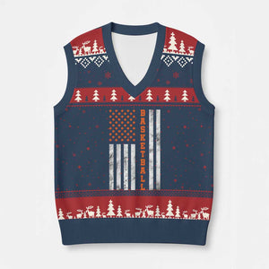 American Flag Basketball V-Neck Knit Sweater Vest USA Sports Fan TS12 Navy Red Print Your Wear