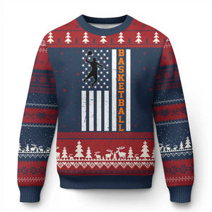 American Flag Basketball Ugly Christmas Sweater Patriotic Sports Lover Gift TS12 Navy Red Print Your Wear