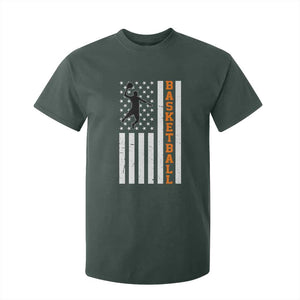 American Flag Basketball T Shirt For Kid Patriotic Sports Lover Gift TS12 Dark Forest Green Print Your Wear