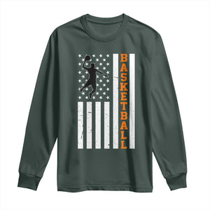 American Flag Basketball Long Sleeve Shirt Patriotic Sports Lover Gift TS12 Dark Forest Green Print Your Wear