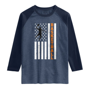 American Flag Basketball Raglan Shirt Patriotic Sports Lover Gift TS12 Heather Denim Navy Print Your Wear