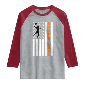 American Flag Basketball Raglan Shirt Patriotic Sports Lover Gift TS12 Heather Gray Heather Red Print Your Wear