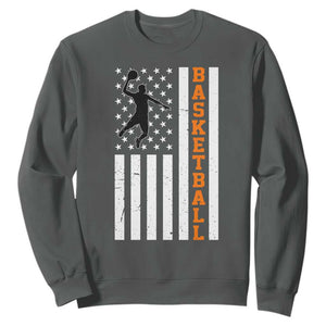 American Flag Basketball Sweatshirt Patriotic Sports Lover Gift TS12 Dark Heather Print Your Wear
