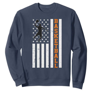 American Flag Basketball Sweatshirt Patriotic Sports Lover Gift TS12 Navy Print Your Wear