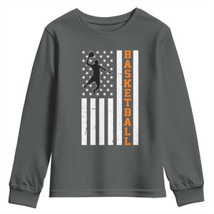 American Flag Basketball Youth Sweatshirt Patriotic Sports Lover Gift TS12 Dark Heather Print Your Wear