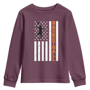 American Flag Basketball Youth Sweatshirt Patriotic Sports Lover Gift TS12 Maroon Print Your Wear