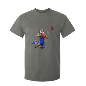 Funny Wildcat Dunking Basketball T Shirt For Kid Gift For Sports Fan TS12 Military Green Print Your Wear