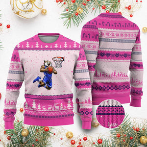 Funny Wildcat Dunking Basketball Ugly Christmas Sweater Gift For Sports Fan TS12 Hot Pink Print Your Wear