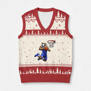 Funny Wildcat Dunking Basketball V-Neck Knit Sweater Vest Gift For Sports Fan TS12 Beige Red Print Your Wear