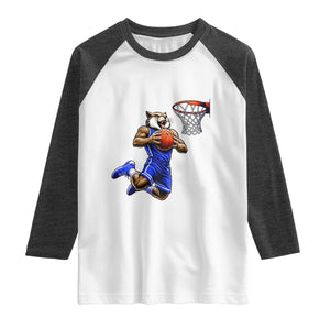 Funny Wildcat Dunking Basketball Raglan Shirt Gift For Sports Fan TS12 White Heather Charcoal Print Your Wear