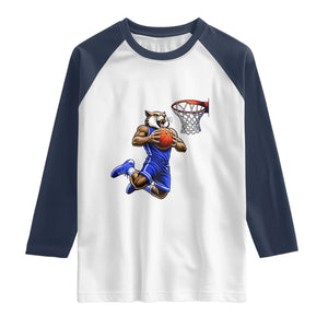 Funny Wildcat Dunking Basketball Raglan Shirt Gift For Sports Fan TS12 White Navy Print Your Wear