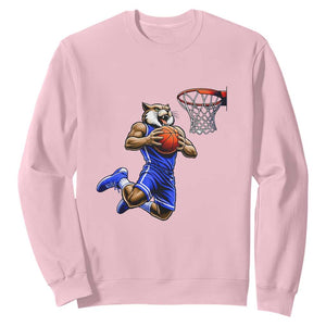 Funny Wildcat Dunking Basketball Sweatshirt Gift For Sports Fan TS12 Light Pink Print Your Wear