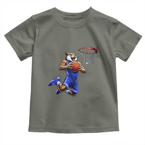 Funny Wildcat Dunking Basketball Toddler T Shirt Gift For Sports Fan TS12 Military Green Print Your Wear